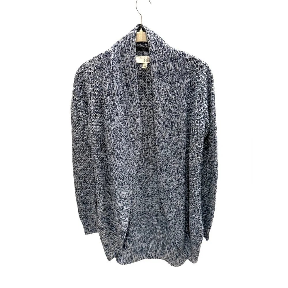 Derek Heart Open Front Shawl Collar Cardigan Sweater Medium Blue Marled Casual